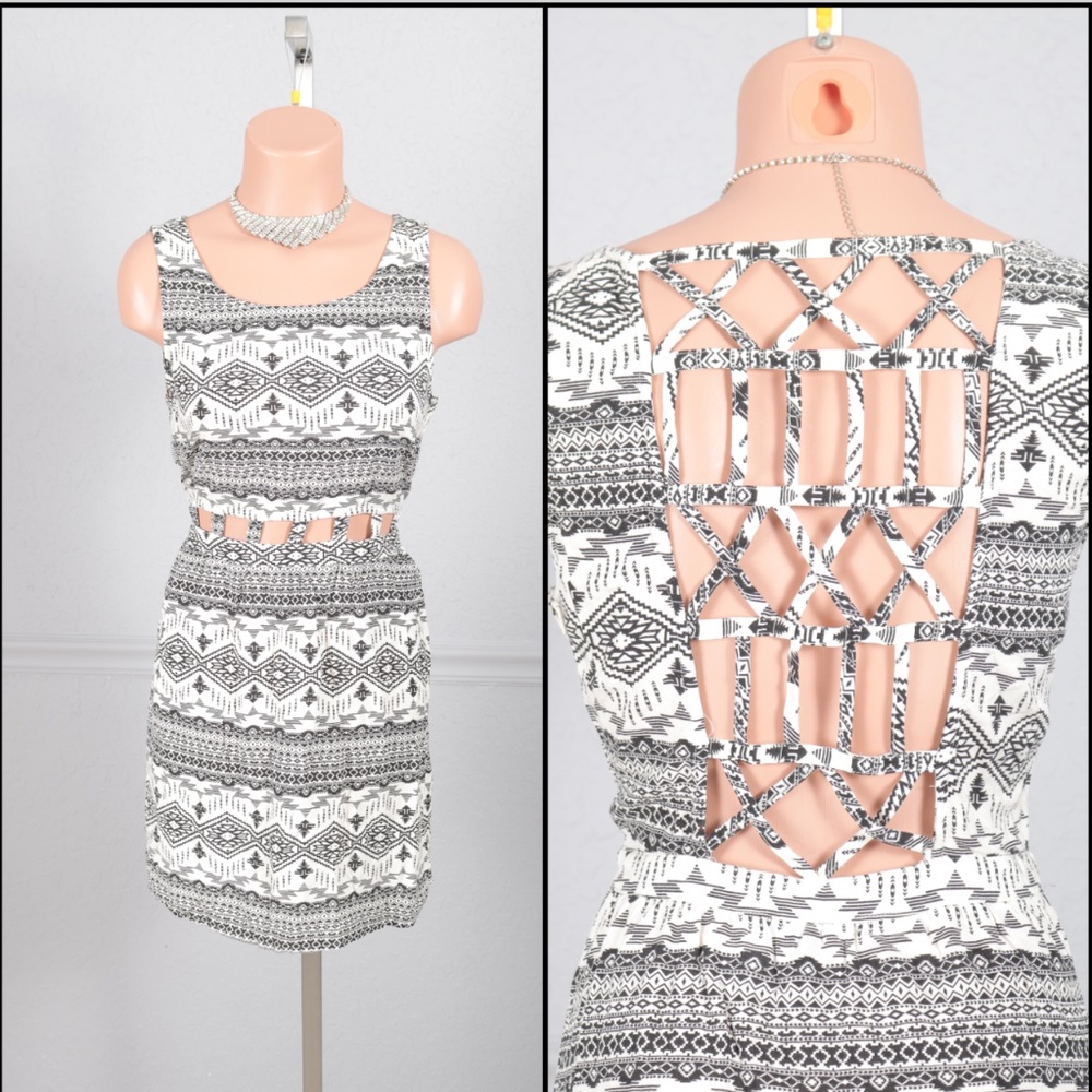 Little black & White Cut Out Cage Style Mini Dress